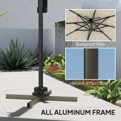 Outsunny 3.7 x 2.7 m Cantilever Parasol w/ 360 Rotation and Easy Tilt Adjustment, Aluminium Hanging Offset Outdoor Umbrella w/ Double Top and Cross Base, UPF50+ Hanging Sun Shade, Black