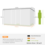 Outsunny 11 x 5.6ft Galvanised Steel Garden Shed, Metal Shed, Garden Storage Shed with Lockable Doors and Gloves for Outdoor Patio, Garden, Grey