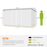 Outsunny 11 x 5.6ft Galvanised Steel Garden Shed, Metal Shed, Garden Storage Shed with Lockable Doors and Gloves for Outdoor Patio, Garden, Grey