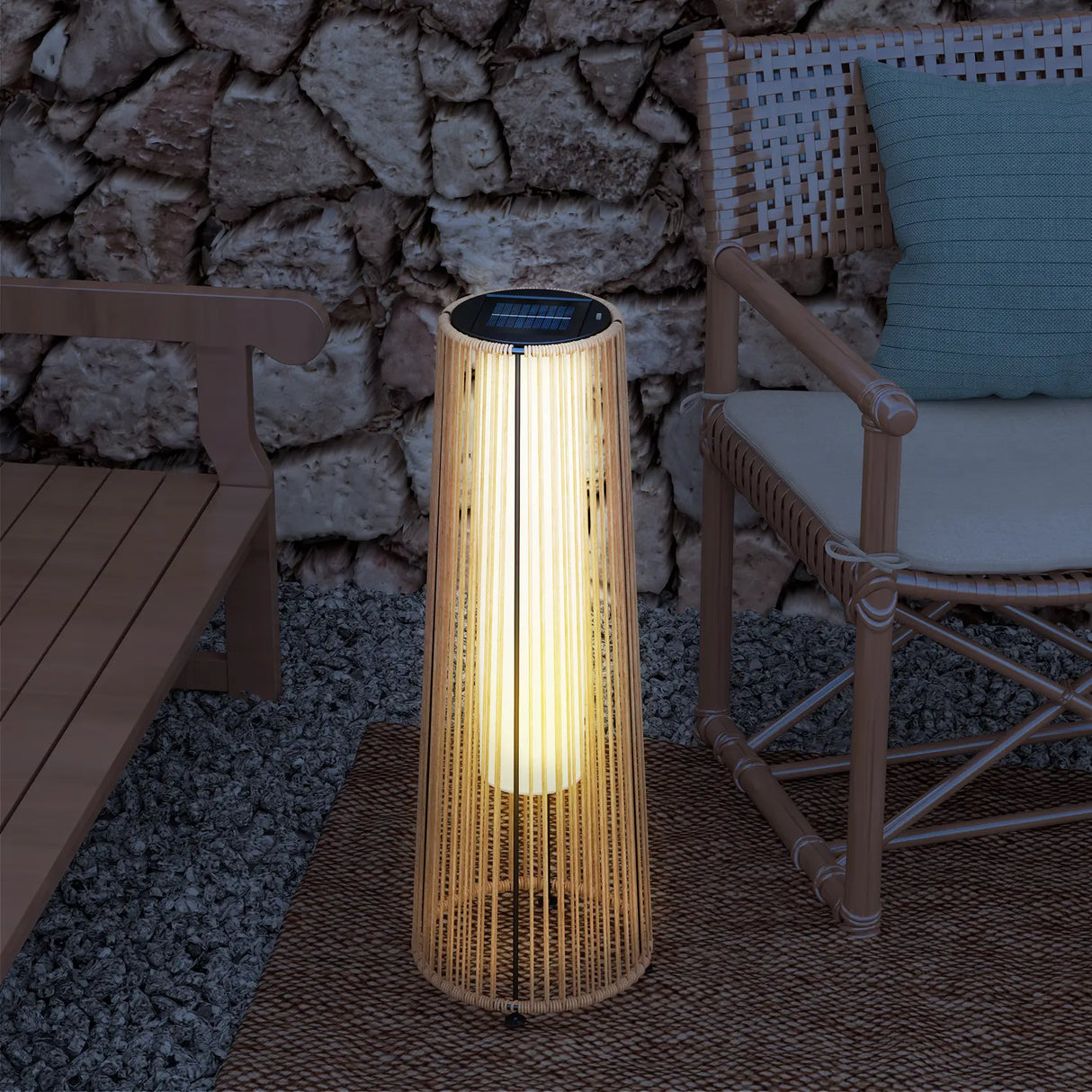 Outsunny Patio Garden Solar Powered Lights Woven Resin Wicker Lantern Auto On/Off