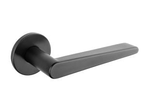 Tupai Exclusivo 5S Line Torrao Lever Door Handle on 5mm Slimline Round Rose - Pearl Black - Set