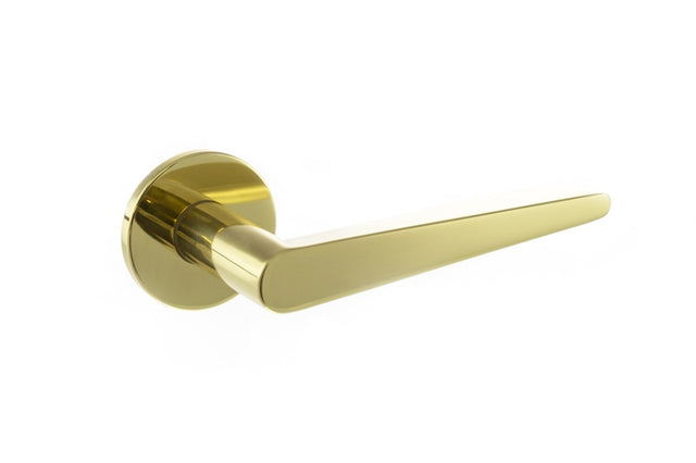 Tupai Exclusivo 5S Line Torrao Lever Door Handle on 5mm Slimline Round Rose - Raw Brass - Set