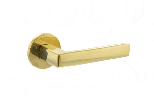 Tupai Exclusivo 5S Line Portel Lever Door Handle on 5mm Slimline Round Rose - Raw Brass - Set