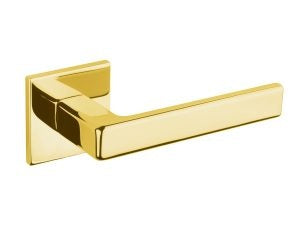 Tupai Exclusivo 5S Line Portel Lever Door Handle on 5mm Slimline Square Rose - Raw Brass - Set