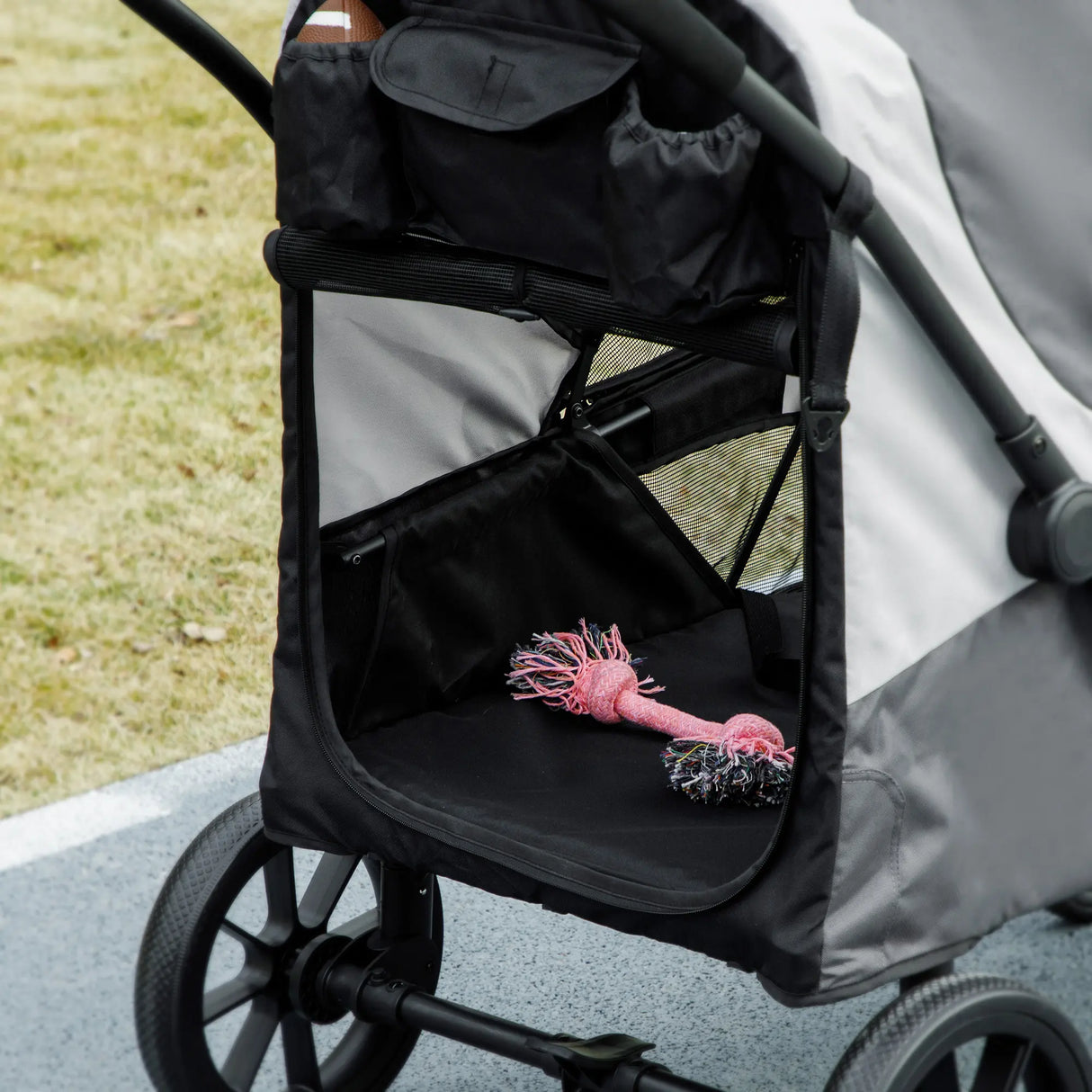 PawHut Foldable Pet Stroller for Large Dogs with 4 Big Wheels, Shock-Absorbing Frame, Safety Leashes, Brakes, Dark Grey