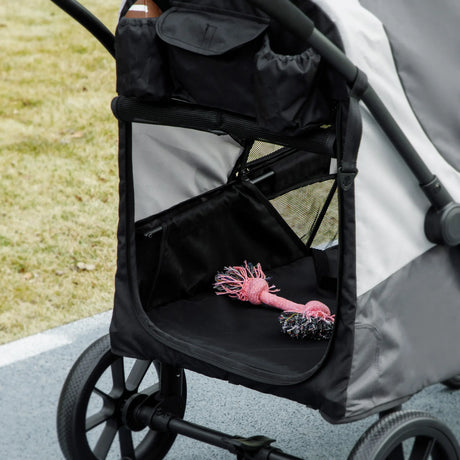 PawHut Foldable Pet Stroller for Large Dogs with 4 Big Wheels, Shock-Absorbing Frame, Safety Leashes, Brakes, Dark Grey