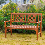 Outsunny Foldable Garden Bench, 2-Seater Patio Wooden Bench, Loveseat Chair with Backrest and Armrest for Patio, Porch or Balcony, Brown