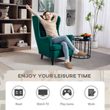 HOMCOM Modern Accent Chair, Upholstered Wingback Armchair with High Backrest and Pillow, Velvet-Feel Fabric Reading Chair with Solid Wood Legs for Living Room, Bedroom, Home Office, Dark Green