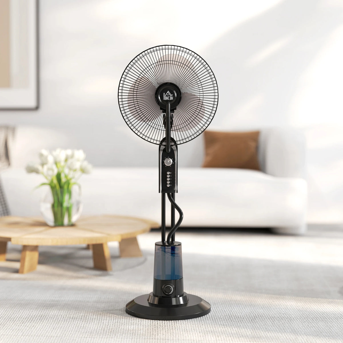 HOMCOM Pedestal Fan with Water Mist Spray, Spray Misting Fan with 70 Oscillation, Tilt Head, 3 Speeds, 3 Modes, Adjustable Mist, 3.2L Water Tank, for Home, 120 cm