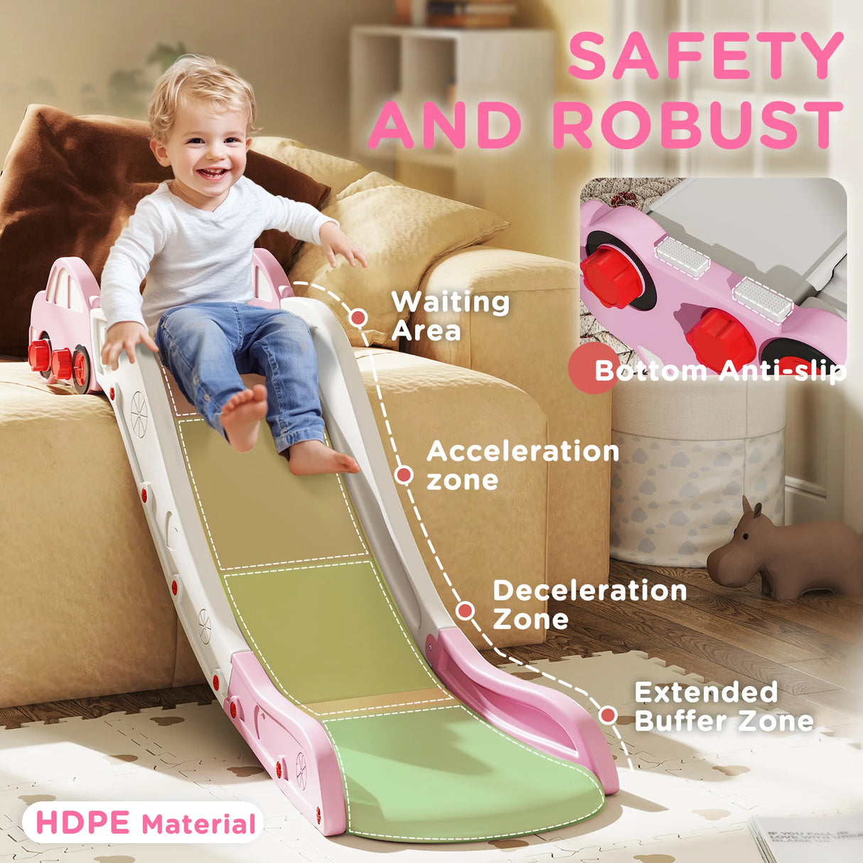 AIYAPLAY Kids Slide for Bed, Sofa, with Extended Length, Easy to assemble and Store, Pink