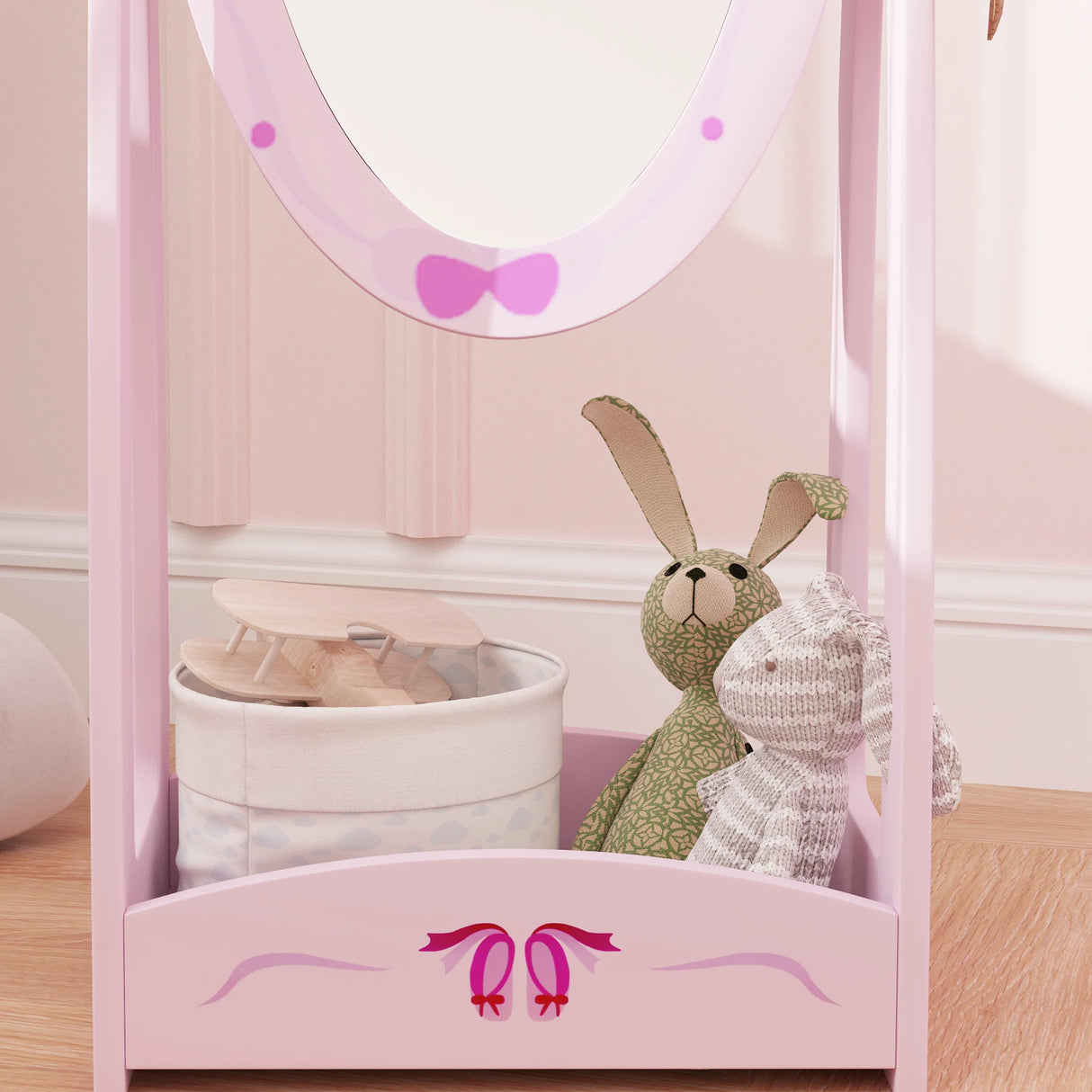 AIYAPLAY Kids Full Length Mirror, 360 Rotating Children Standing Mirror with Storage Shelf, Pink