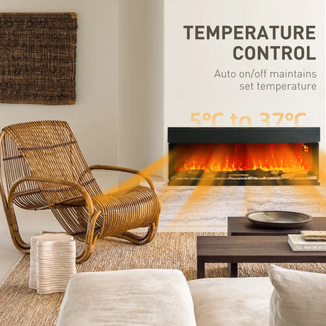 HOMCOM 1800W 15-40 Adjustable Flame Glass Panel Convector Heater, 127cm