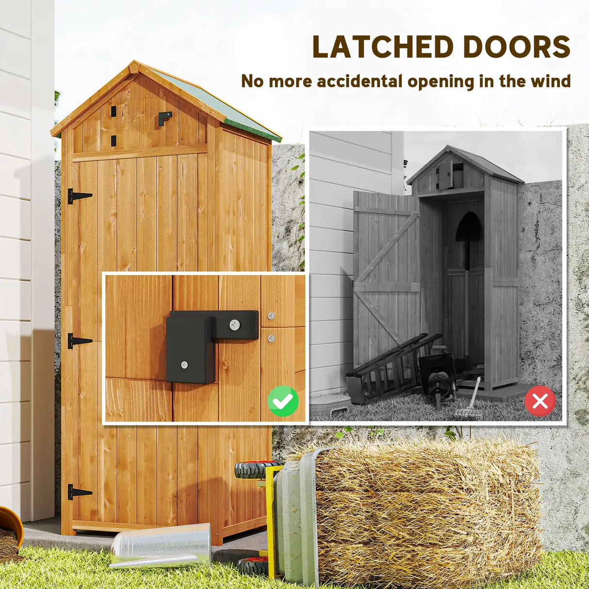 Outsunny Garden Shed Wood Outdoor Garden Tool Storage Unit with 3 Detachable Shelves, 77 x 54.2 x 179cm,  Brown