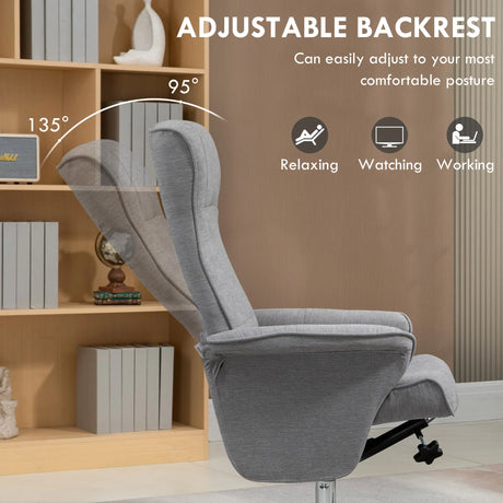 HOMCOM Swivel Recliner Chair with Footstool, Velvet Recliner Armchair with Ottoman, Steel Base, Upholstered Reclining Chair for Living Room, Bedroom, Office, Grey