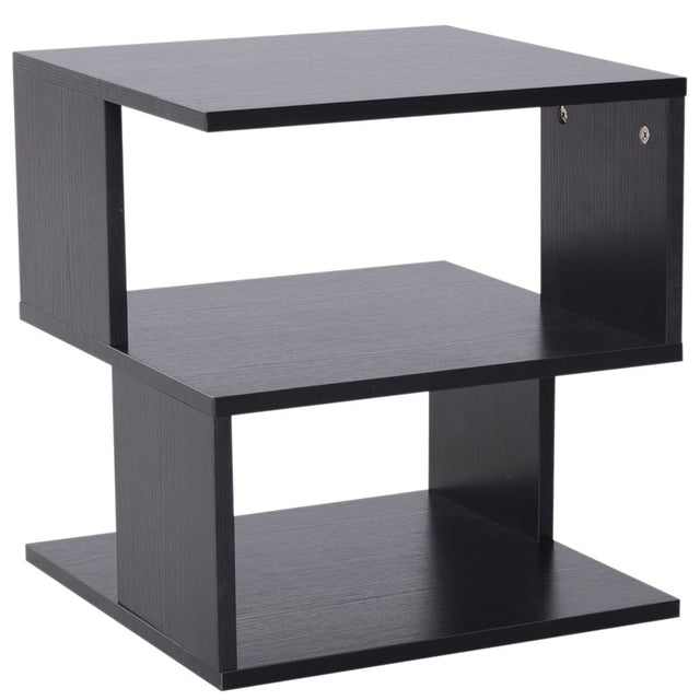 HOMCOM Side Table Square Coffee Table Modern End Table with 2 Tier Storage Shelves for Living Room, Bedroom, Black