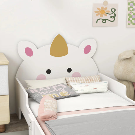 ZONEKIZ Kids Bedroom Furniture Set with Kids Dressing Table with Mirror and Stool, Toddler Bed Frame for 3-6 Years, Unicorn Design