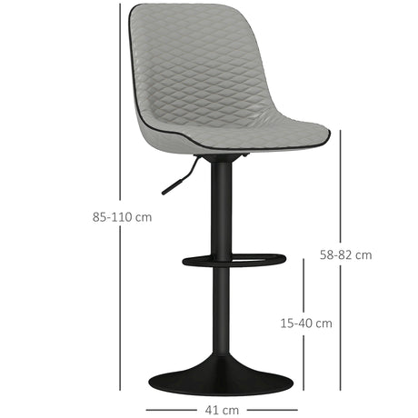 HOMCOM Set of Two Faux Leather Bar Stools - Grey