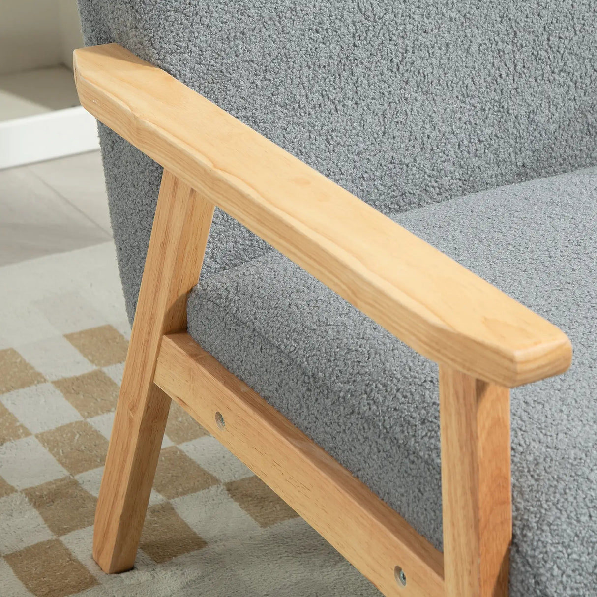 HOMCOM Modern Armchair, Cashmere Upholstered Sofa with Solid Wood Legs and Wide Seat, Accent Chair for Living Room Bedroom Office, Grey