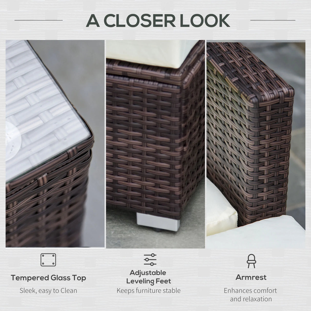 Outsunny Rattan Corner Sofa Set 4-Seater Outdoor Garden Sofa for Patio - Brown