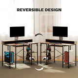 HOMCOM Computer Desk with LED Lights and Power Outlets, 120 x 55 cm Gaming Desk with Monitor Stand, Sliding Keyboard Tray and Storage Shelves for Home Office, Rustic Brown