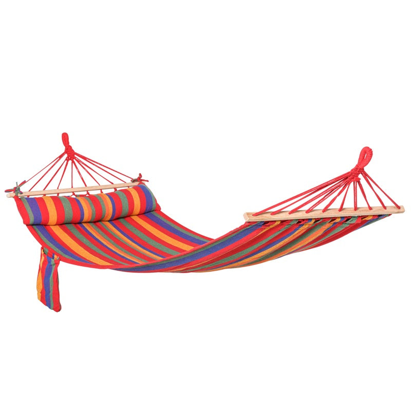 Outsunny Cotton Hammock Soft Portable Swing Sleeping w/ Headrest & Side Pocket Deluxe Swing Chair for Beach, Yard, Bedroom, Patio, Porch, Indoor, Outdoor，270 x 80 cm