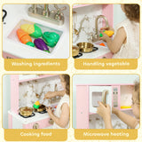 AIYAPLAY Kitchen Playset with Pretend Play Cooking Accessories, Play Kitchen with Oven, Microwave and Sink, Pink