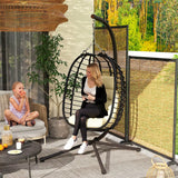 Outsunny Rattan Hanging Egg Chair, Foldable Wicker Hammock Swing Chair with Cushion, Stand, Adjustable Height, Head Pillow, Steel Frame for Garden Patio Indoor Outdoor, Cream White