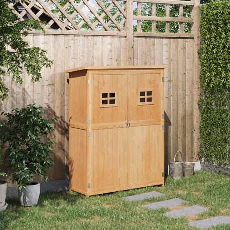 Outsunny Wooden Garden Shed with Two Windows, Tool Storage Cabinet, Outdoor Double Door Organizer 127.5L x 50W x 164H cm, Natural