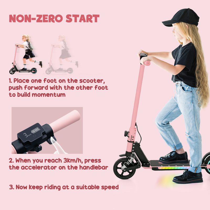 SPORTNOW Folding Electric Scooter for Kids Age 6-14 with Dual Brakes, Front Suspension, LED Colourful Lights and Display, 6.8kg Lightweight Aluminium E Scooter, Up to 14 KM/H & 6 KM, Pink