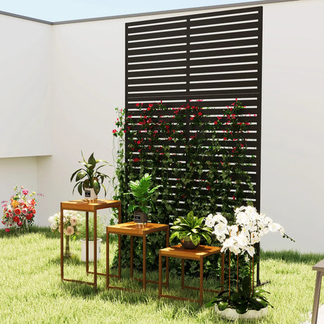 Outsunny Decorative Privacy Fence Screen, Metal Outdoor Privacy Screen Climbing Plant Trellis with Stand, 122 x 198 cm, Black