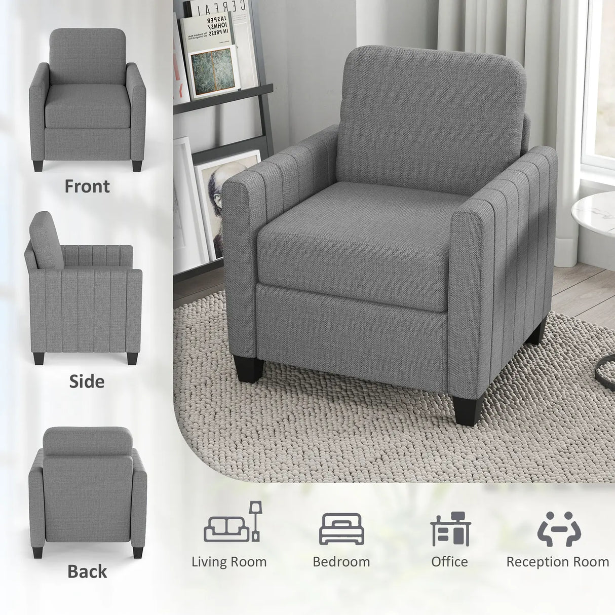 HOMCOM Modern Boxy Linen-Look Armchair - Light Grey