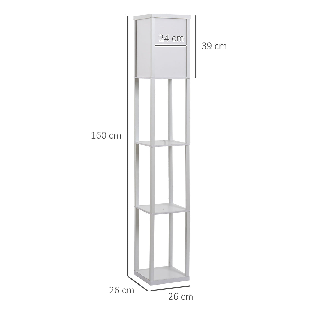 HOMCOM 3-Tier Floor Lamp, Floor Light with Storage Shelf, Reading Standing Lamp with Acrylic Shade for Living Room, Bedroom, Kitchen, Dining Room, Office, Dorm, 160cm, White