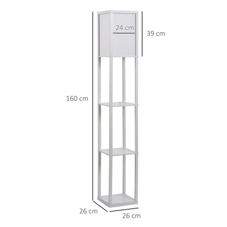 HOMCOM 3-Tier Floor Lamp, Floor Light with Storage Shelf, Reading Standing Lamp with Acrylic Shade for Living Room, Bedroom, Kitchen, Dining Room, Office, Dorm, 160cm, White