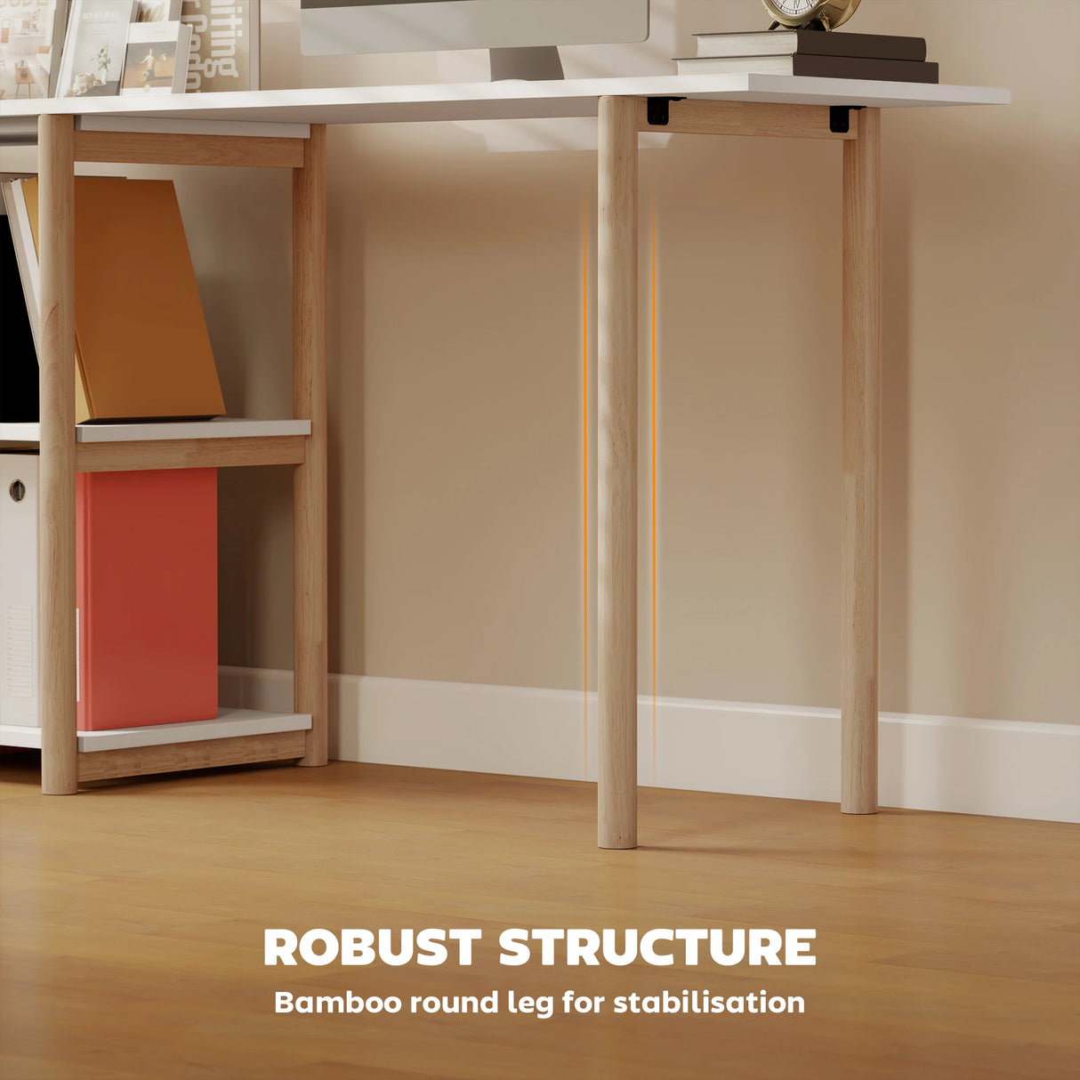 HOMCOM Computer Desk with Storage Shelves Modern Writing Desk Bamboo Frame for Home Office 150 cm White and Oak