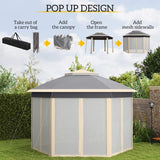 Outsunny Hexagon Pop Up Gazebo Outdoor Patio Gazebo Double Roof Instant Shelter with Netting, 3 x 4m, Khaki