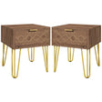 HOMCOM Bedside Table Set of 2 with Drawer, Wooden Nightstand, Modern Sofa Side Table with Gold Tone Metal Legs for Bedroom