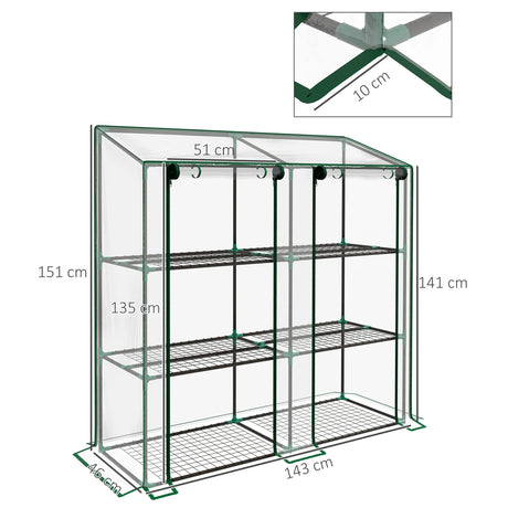 Outsunny 46 x 143cm Mini Lean-To Greenhouse, with Three Inner Shelves