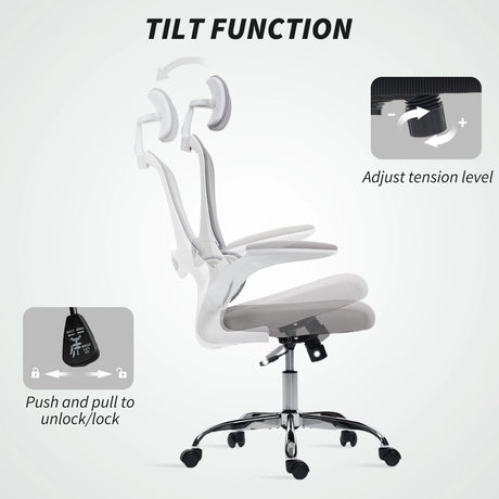 HOMCOM Mesh Back Office Chair, with Lumbar Support - Grey