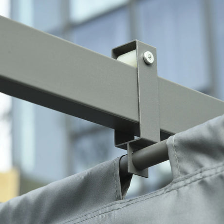 Outsunny 3.6 x 3(m) Outdoor Pergola with Retractable Roof and Curtains, Garden Gazebo Canopy Sun Shade Shelter with Aluminum Frame, Dark Grey