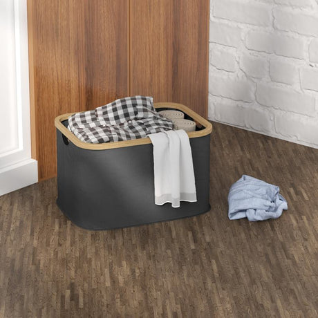 HOMCOM 36L Foldable Laundry Basket, with Bamboo Top - Black