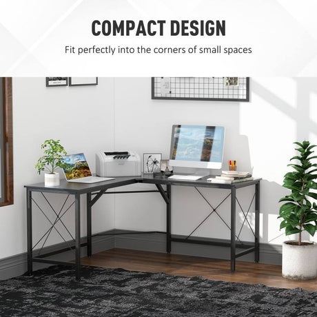 HOMCOM L-Shaped Corner Desk, Computer Desk for Home Office, Space-Saving Study Workstation, Easy to Assemble, 150 x 150 x 76cm, Black