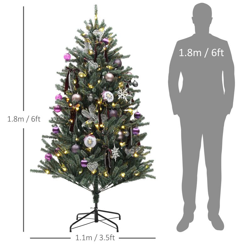 HOMCOM 6ft Artificial Christmas Tree, with Purple Decorations and Lights