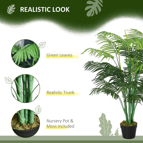 Outsunny 125cm/4FT Artificial Palm Plant Decorative Tree with Nursery Pot, Fake Plastic Indoor Outdoor Home Office Décor, Green