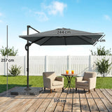 Outsunny 2.4 x 2.4m Cantilever Parasol with Umbrella Weights, UPF50+ Offset Outdoor Umbrella w/ Easy Tilt Adjustment, Dark Grey