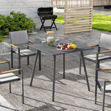 Outsunny Square Garden Table with Slat Top, Steel Frame, Outdoor Table for 4 Person, 80 x 80 x 74 cm, Grey