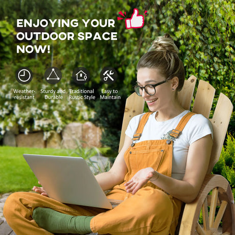 Outsunny 2 Piece Wooden Adirondack Rocking Chair Reclining Armchair Outdoor Garden Furniture Patio Porch Rocker - Natural