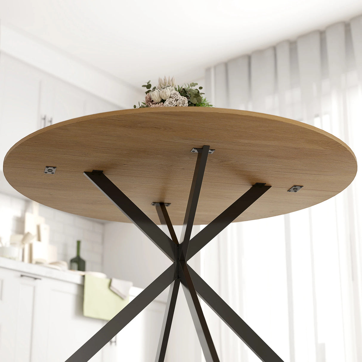 HOMCOM Dining Table for 4, 120 cm Industrial Kitchen Table with Wood Effect Tabletop and Steel Legs, Oak
