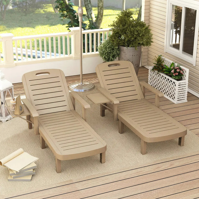 Outsunny Set of 2 Reclining Sun Loungers, 5 Positions Adjustable Outdoor Chaise Lounge Chair with Armrests, Khaki
