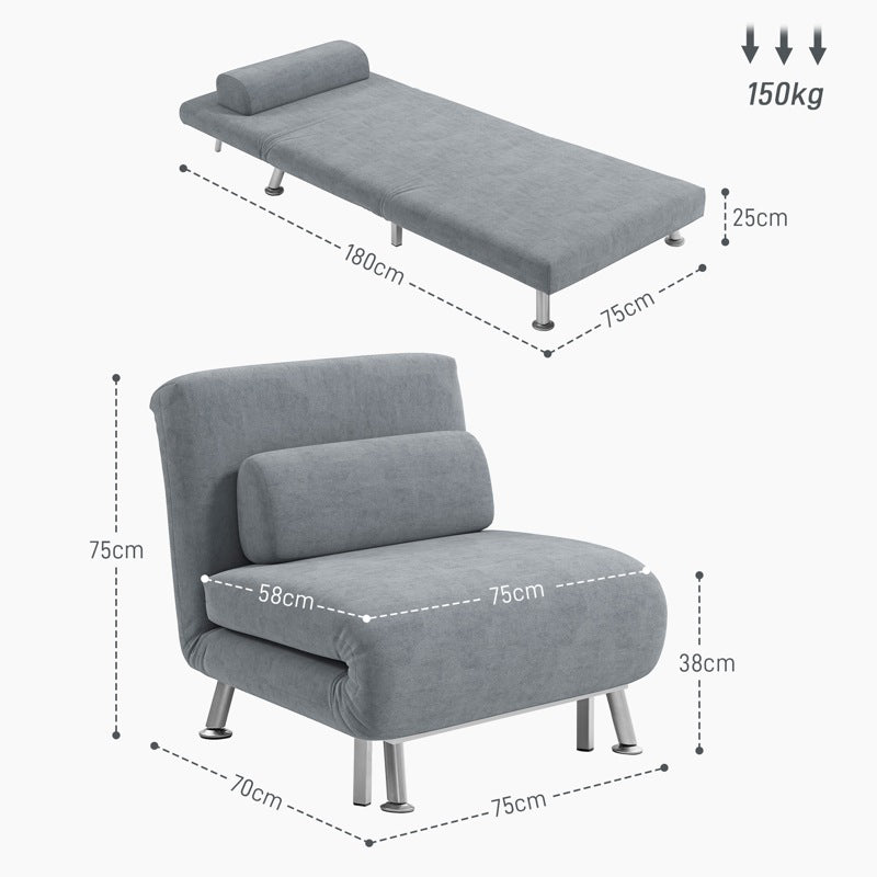 HOMCOM Single Velvet-Feel Sleeper Chair - Grey