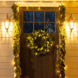 HOMCOM 55CM Pre-lit Christmas Wreath with 50 Warm White LED Ideal Xmas Artificial Door Decoration